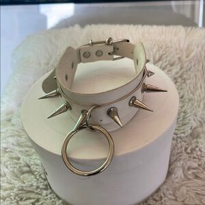 White Spiked Choker Necklace